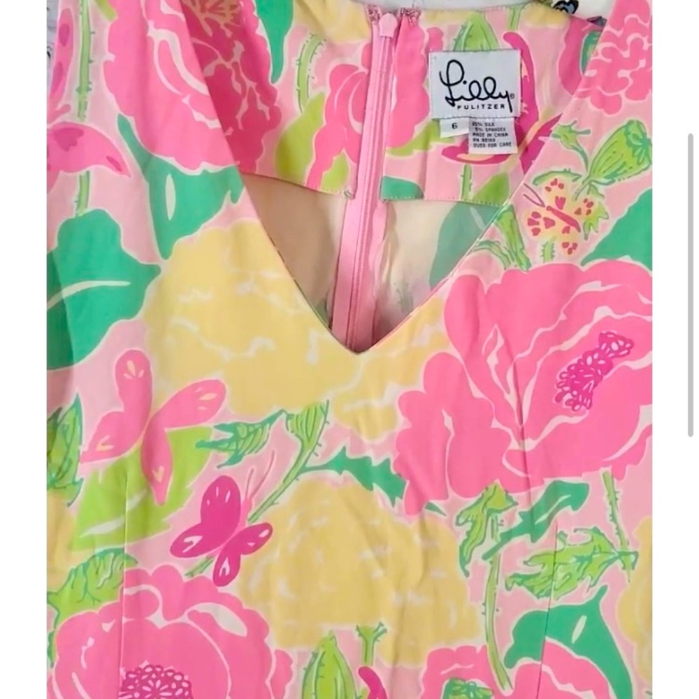 Lilly Pulitzer Silk Butterfly Floral Peony Sleeveless Summer Dress Womens Size 6